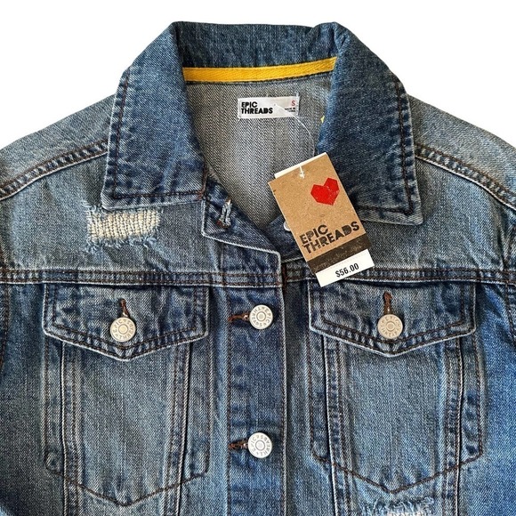 NWT Epic Threads Raw Hem Cropped Denim Jacket Girls Small - Picture 2 of 8